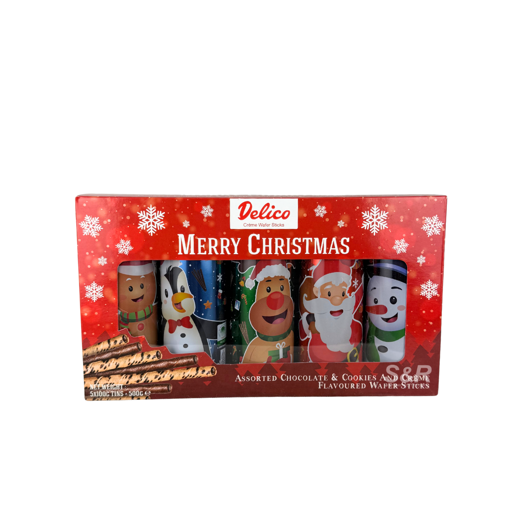 Delico Christmas Assorted Chocolate and Cookies & Creme Wafer Sticks Set